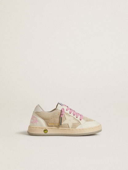Junior Ball Star in pearl suede with leather star and heel tab