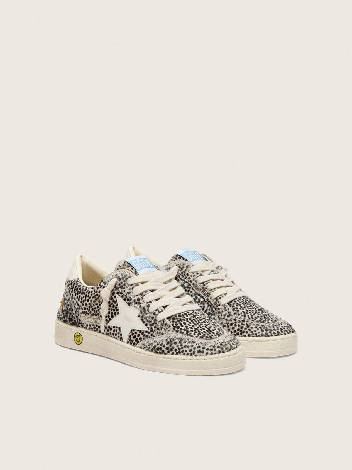 Junior Ball Star in black and white leopard pony skin with cream leather star