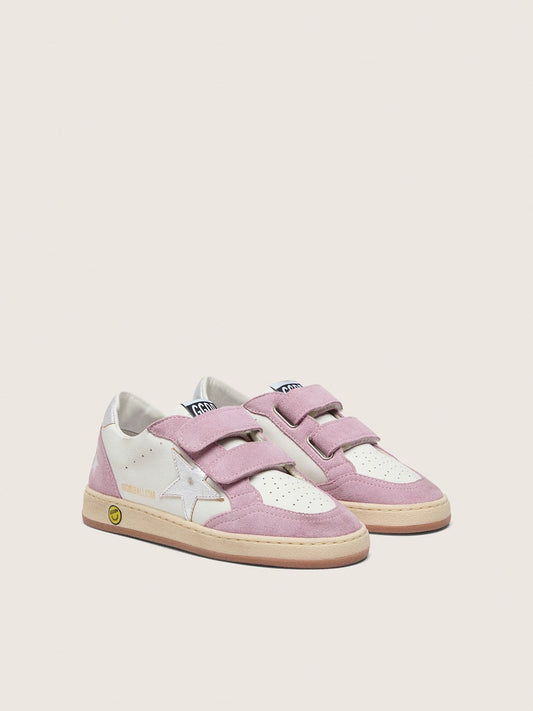 Junior Ball Star in white leather with metallic silver leather star and lilac suede inserts