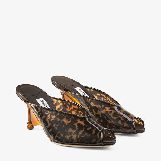 Glace Mule 80 Amber and Brown Mix Tortoiseshell TPU Sandals with Plexy Wedge