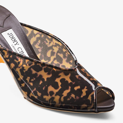 Glace Mule 80 Amber and Brown Mix Tortoiseshell TPU Sandals with Plexy Wedge