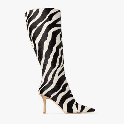 Gloria Knee High Boot 85 Natural Zebra Print Pony Leather Knee High Boots