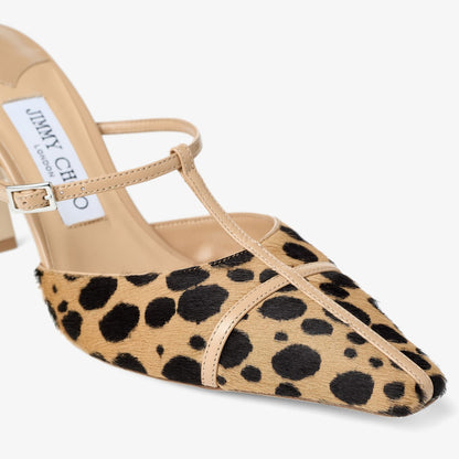 Gloria Mule 85 Natural Cheetah Print Pony Leather Mules