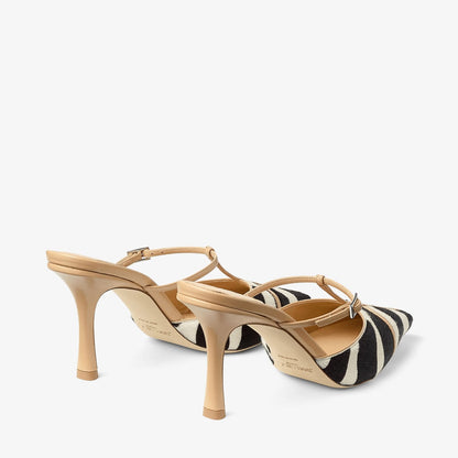 Gloria Mule 85 Natural Zebra Print Pony Leather Mules