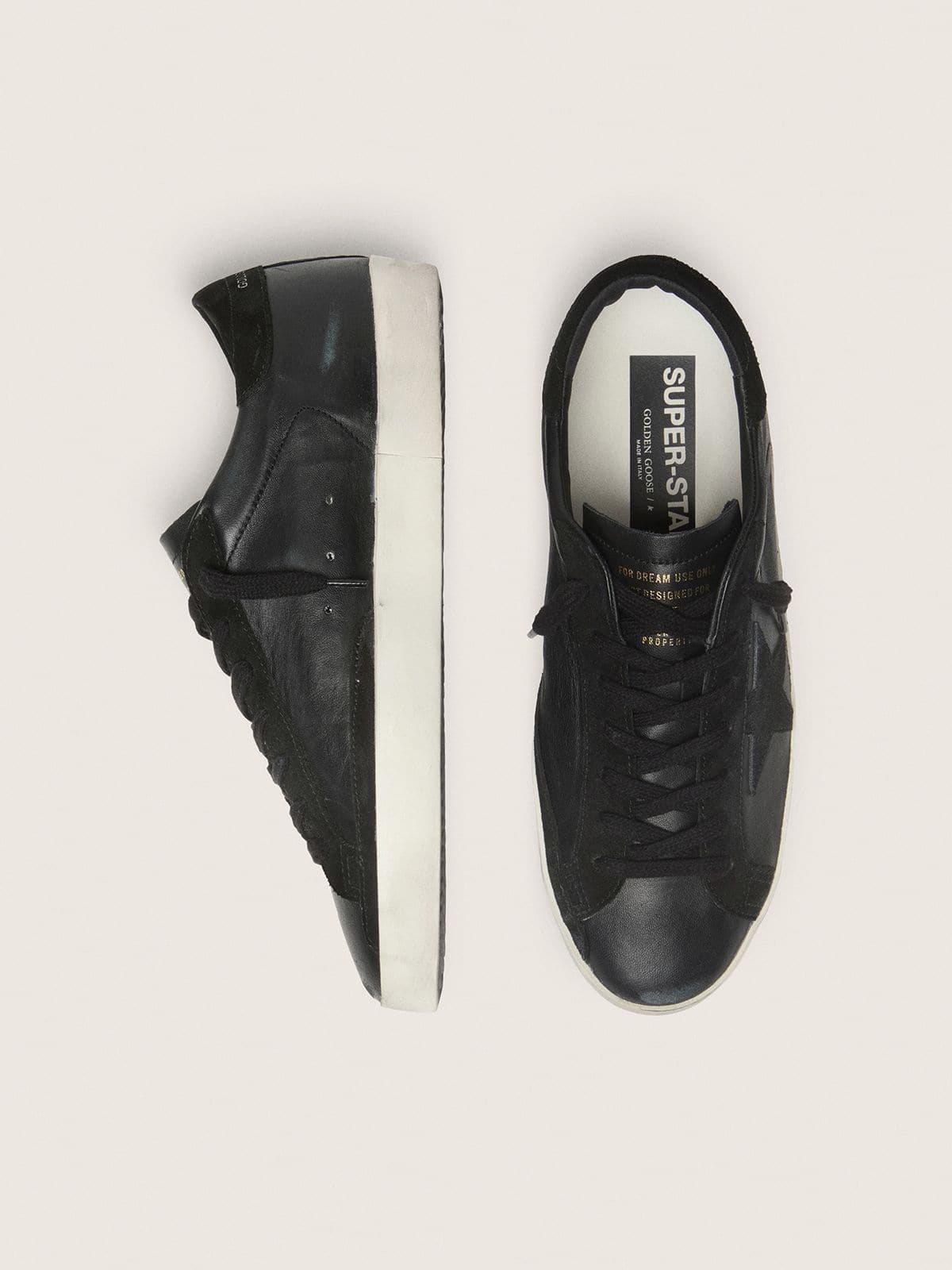 Men's Super-Star in black nappa with black suede star and heel tab