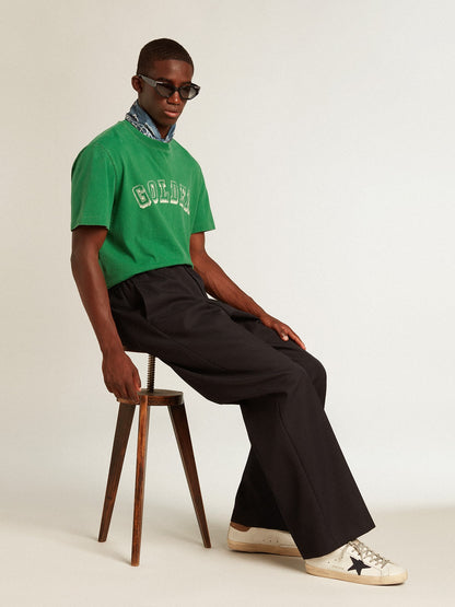 Men's Super-Star in white leather with midnight-blue canvas star and tobacco leather heel tab