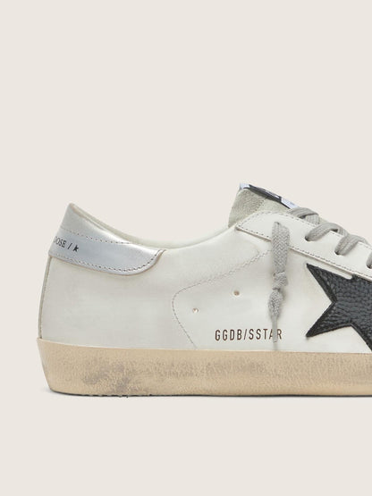 Men's Super-Star in white leather with black nubuck star and silver metallic leather heel tab