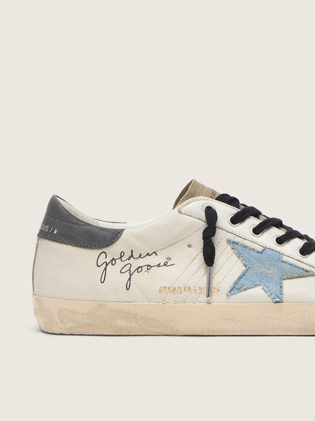 Super-Star in nappa leather with light blue suede star and gray leather heel tab