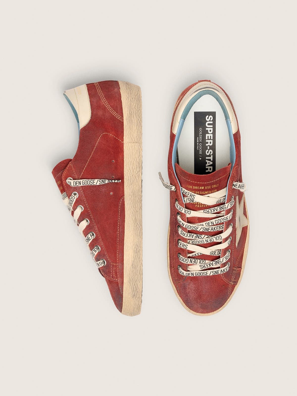 Men’s Super-Star in red suede with cream leather star
