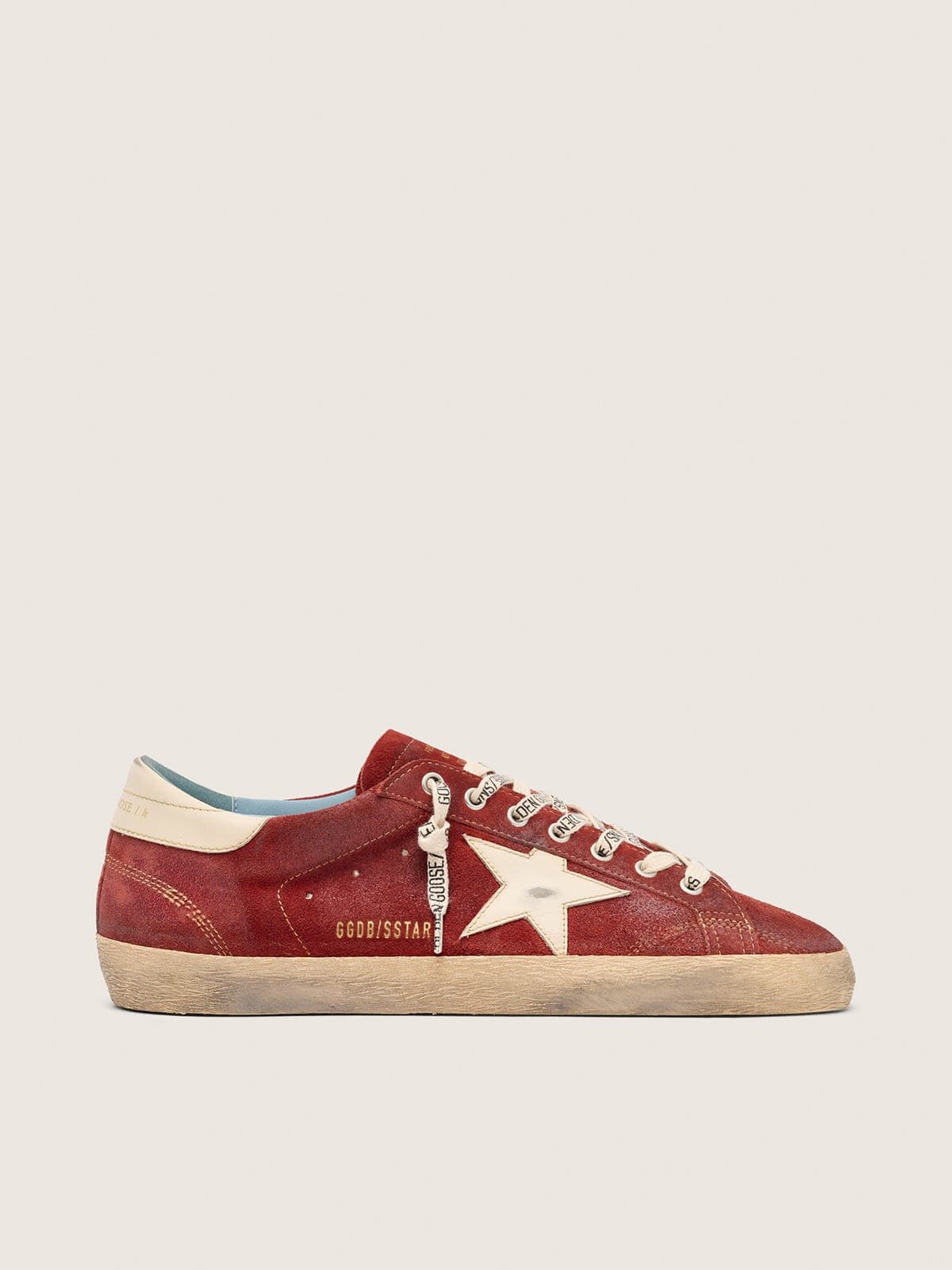 Men’s Super-Star in red suede with cream leather star