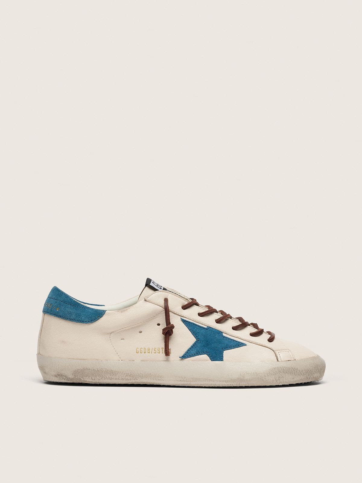 Men's Super-Star in white leather with turquoise suede star
