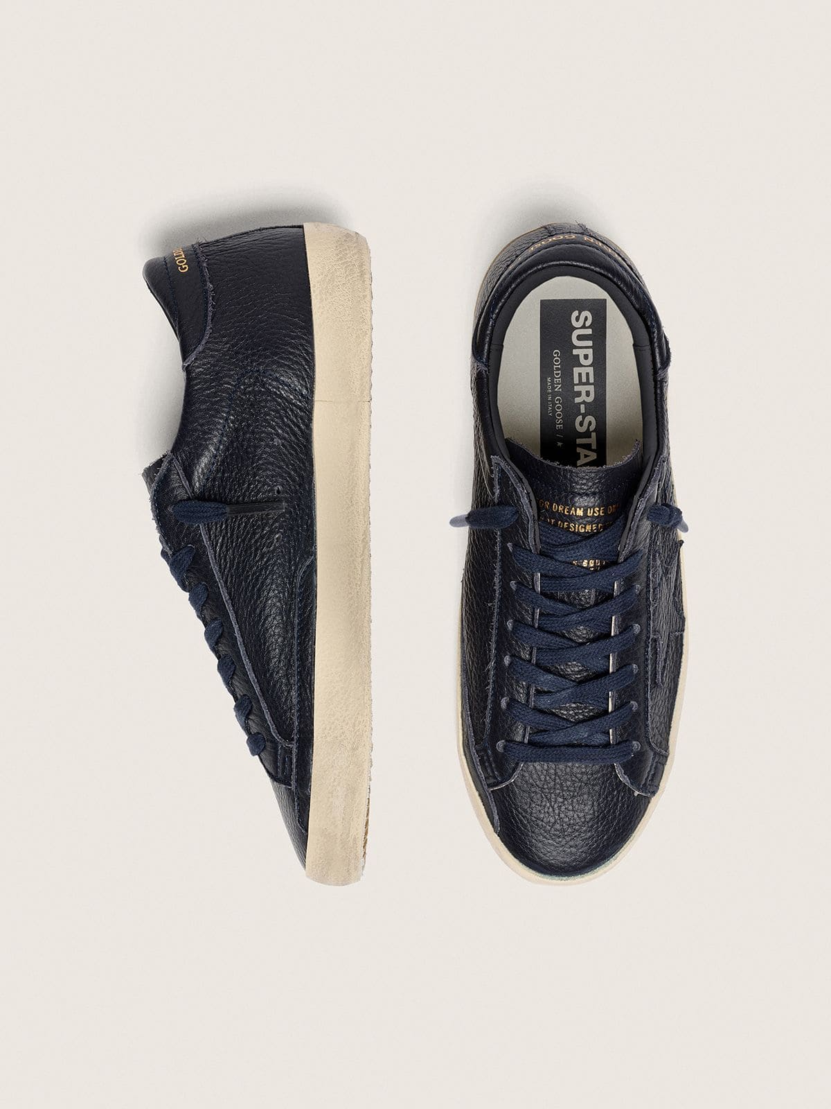 Men's Super-Star in navy-blue leather with tone-on-tone leather star