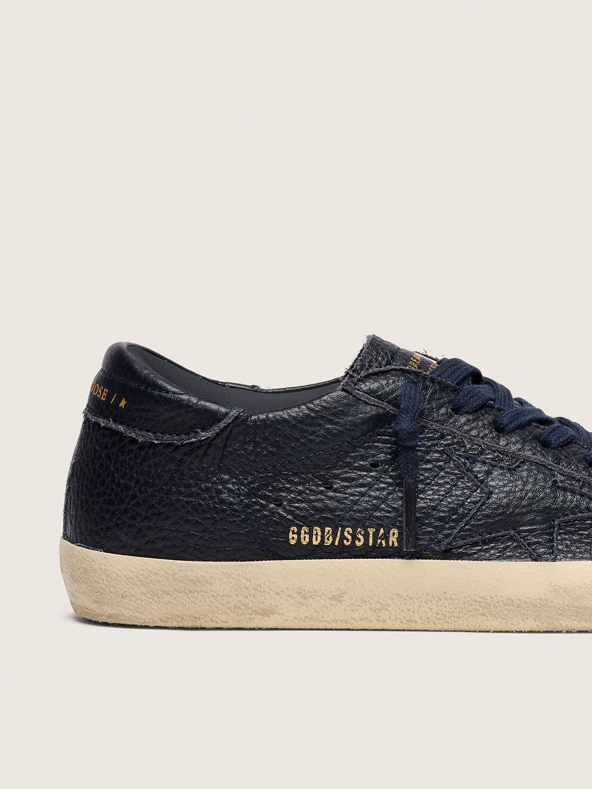 Men's Super-Star in navy-blue leather with tone-on-tone leather star