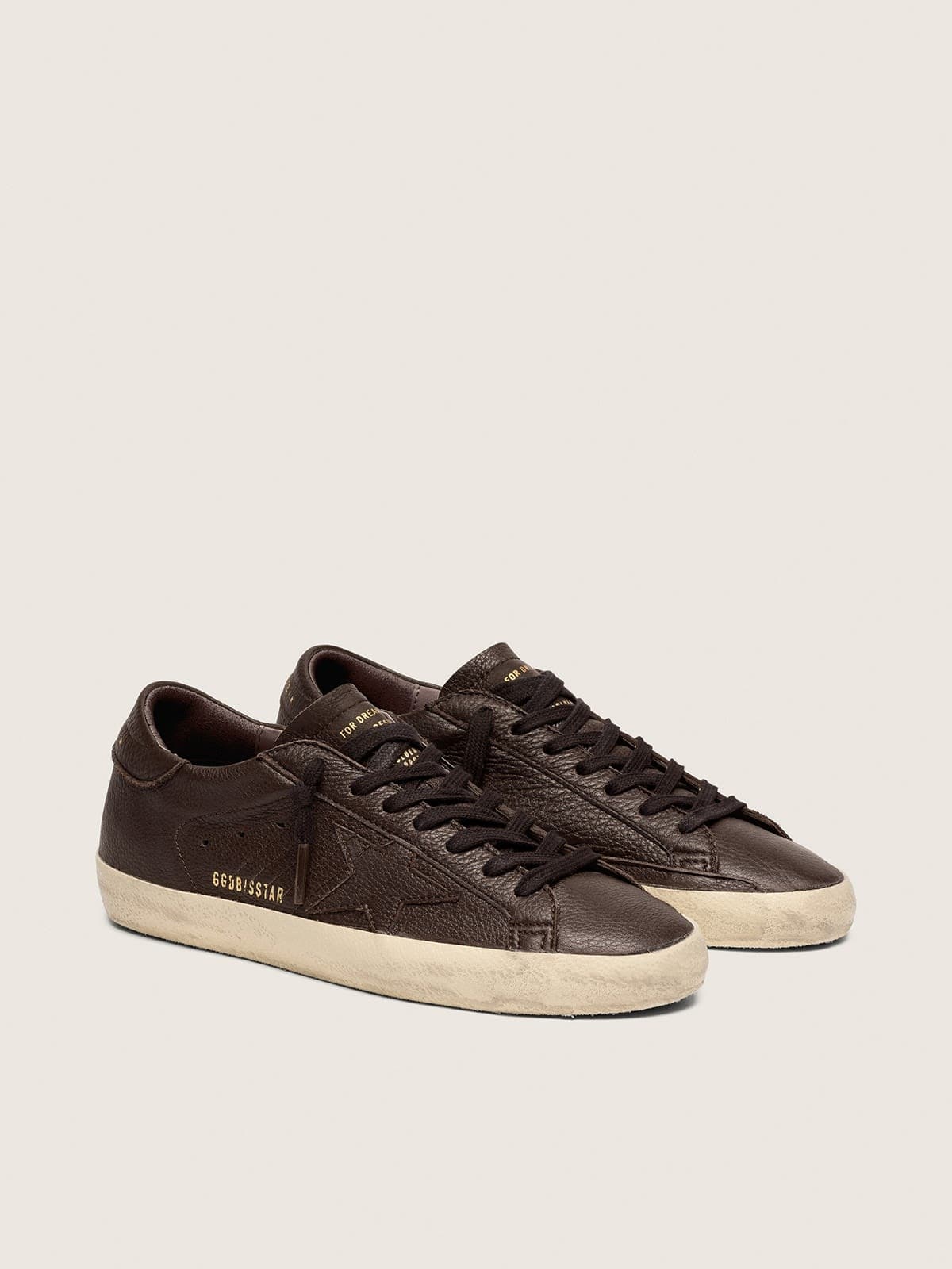 Men's Super-Star in dark brown leather with tone-on-tone leather star