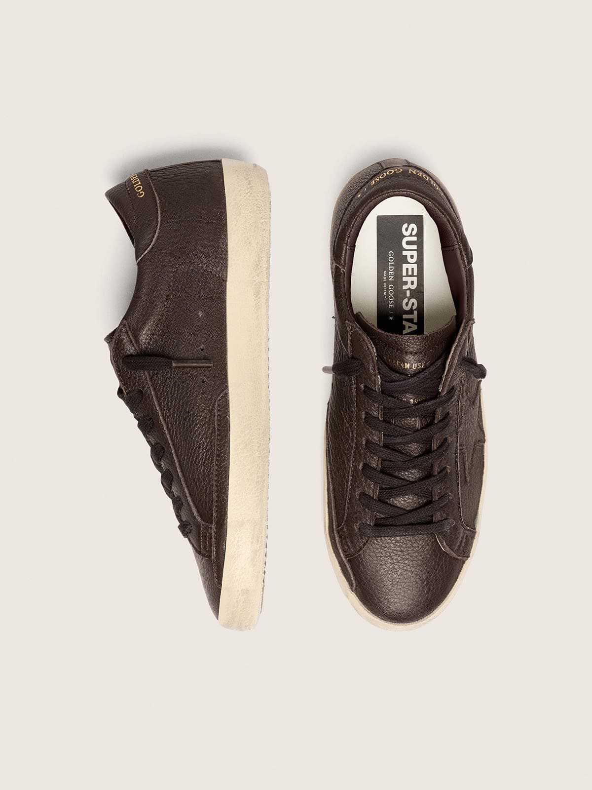 Men's Super-Star in dark brown leather with tone-on-tone leather star