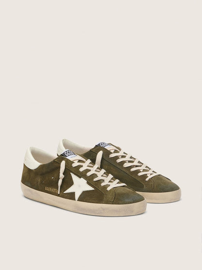 Men’s Super-Star in olive-green suede with white leather star