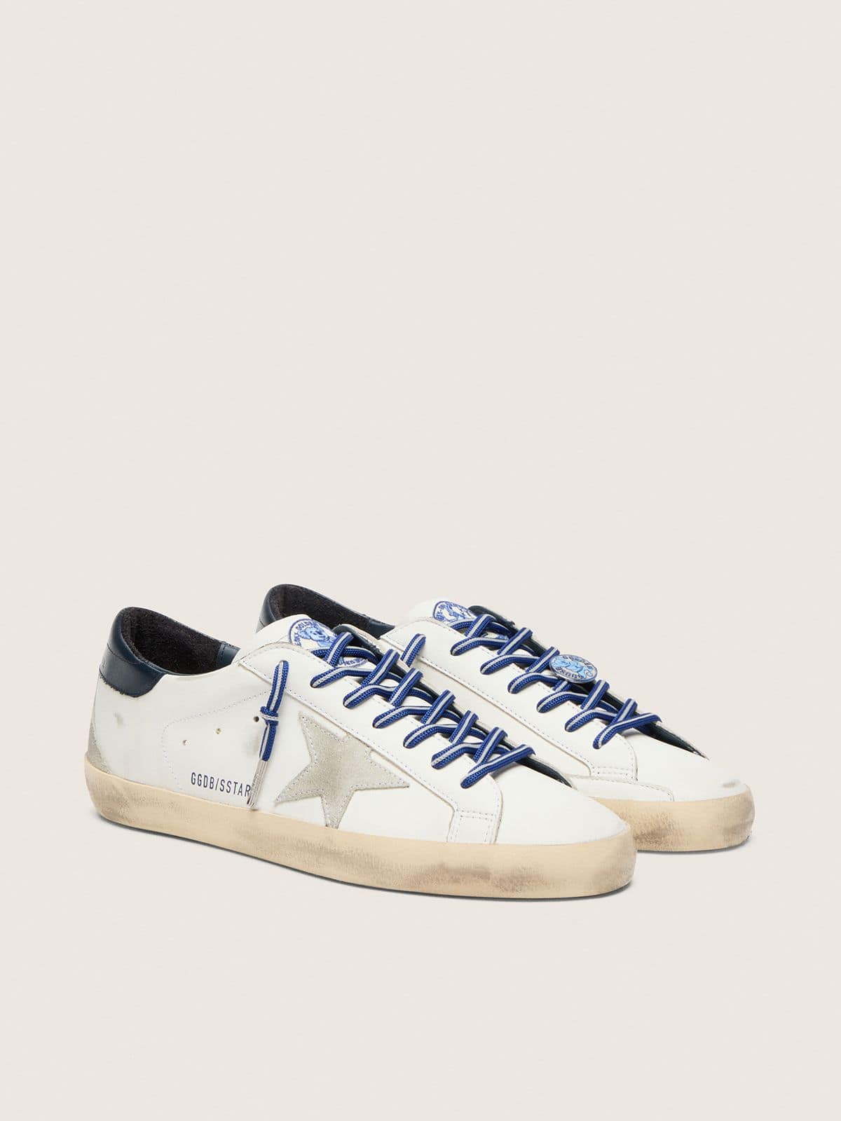 Men's Super-Star LTD in white leather with suede star and blue leather heel tab