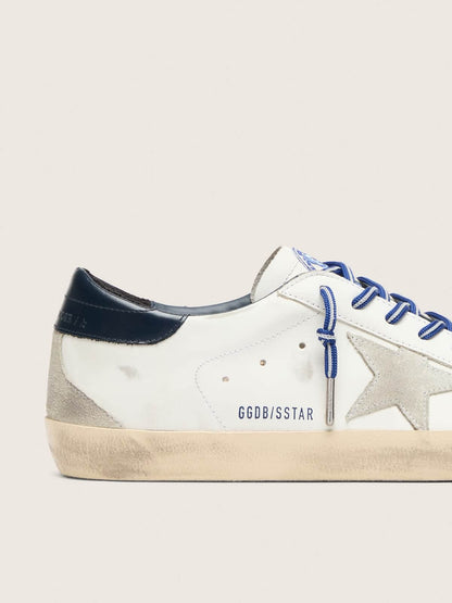 Men's Super-Star LTD in white leather with suede star and blue leather heel tab