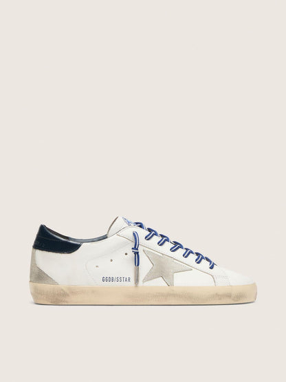 Men's Super-Star LTD in white leather with suede star and blue leather heel tab