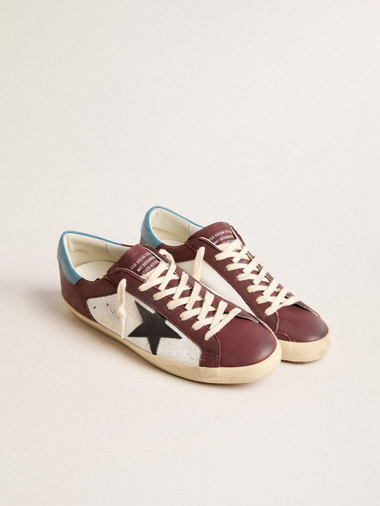 Men’s Super-Star in crackle leather with brown star and teal heel tab