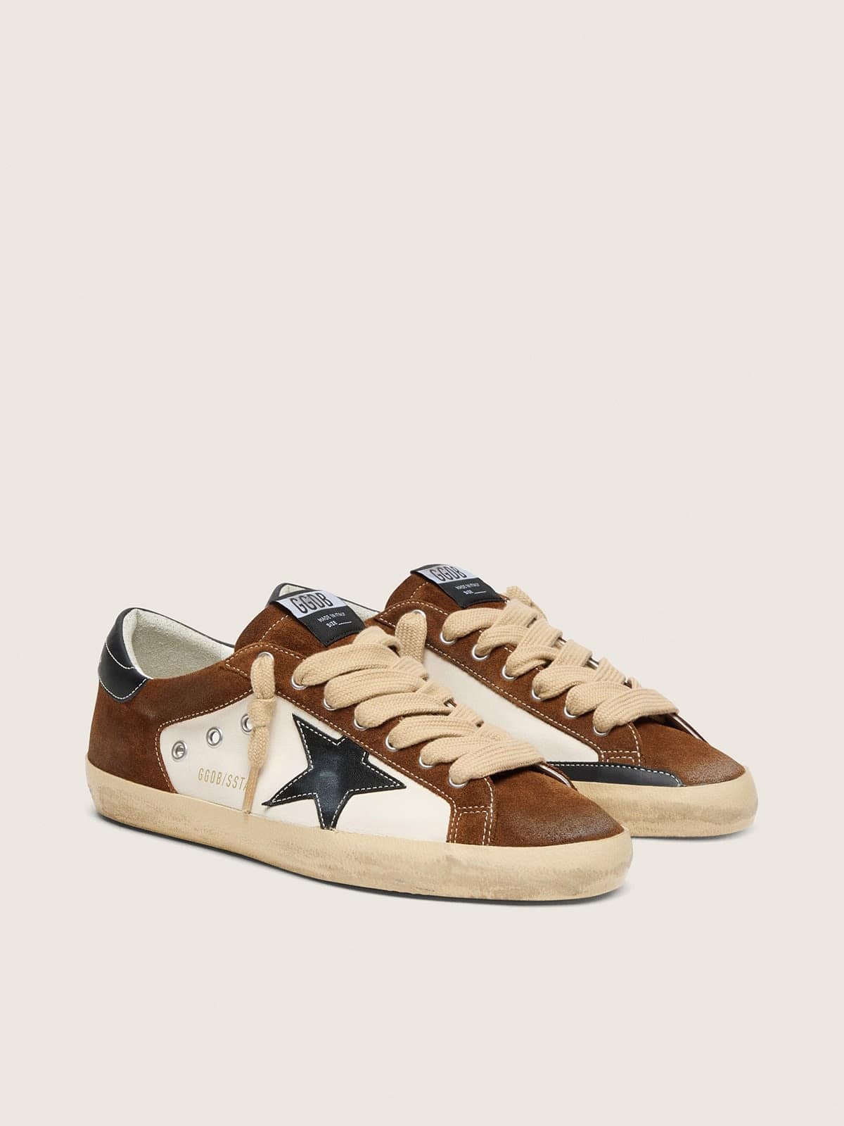 Men's Super-Star in white leather and brown suede with black leather star