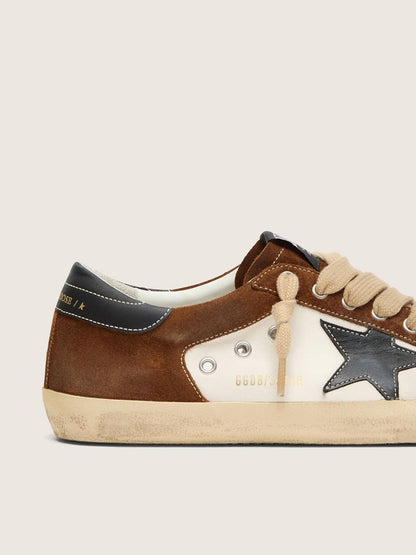 Men's Super-Star in white leather and brown suede with black leather star