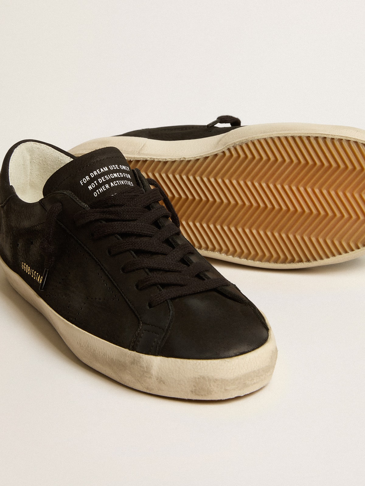 Men's Super-Star in black nubuck with perforated star and black nubuck heel tab