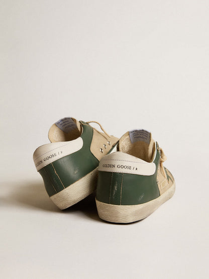 Men's Super-Star  in cream mesh and green nappa with nappa star