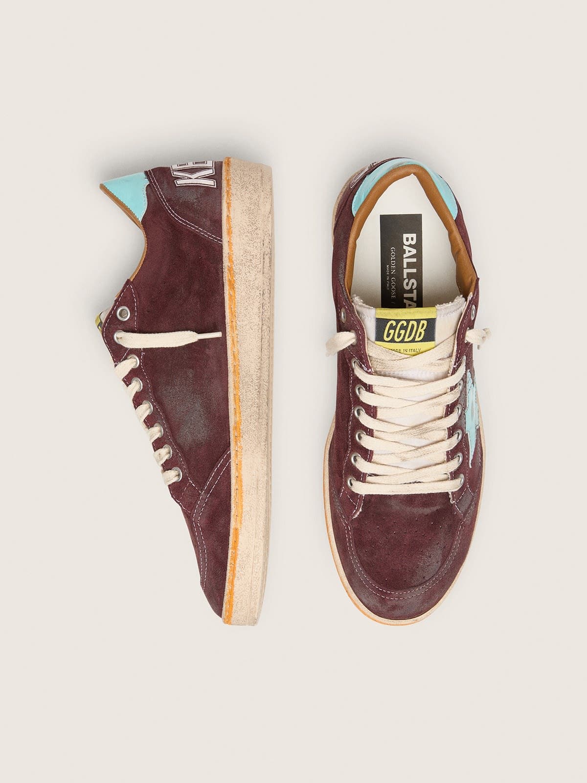 Men’s Ball Star in dark red suede with light blue star and heel tab