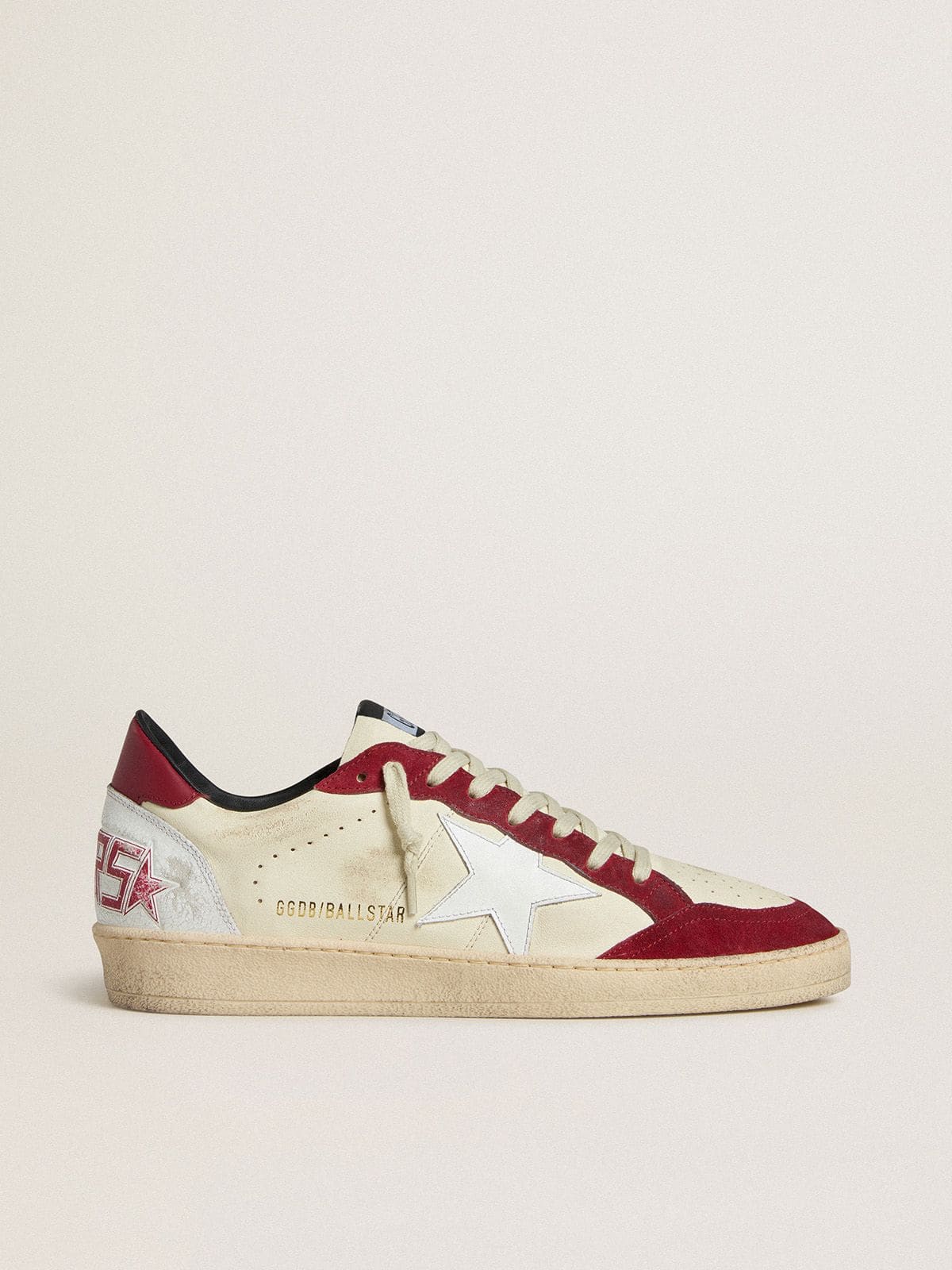 Men’s Ball Star LTD in cream nappa with white leather star and red suede inserts