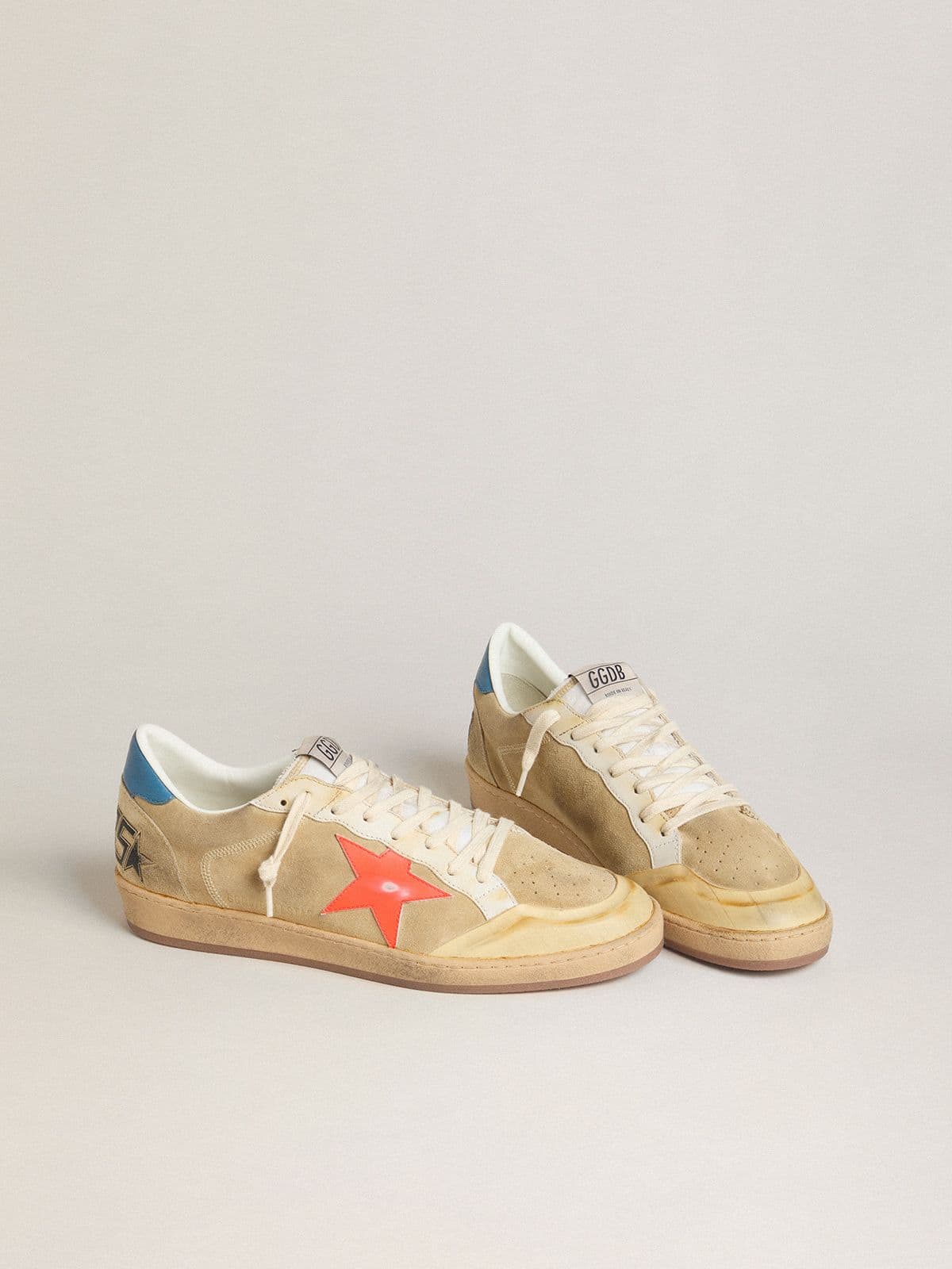 Men's Ball Star in beige suede with coral leather star and blue nappa heel tab