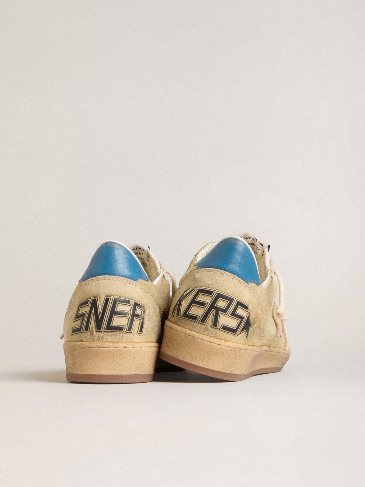 Men's Ball Star in beige suede with coral leather star and blue nappa heel tab