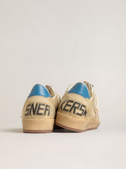 Men's Ball Star in beige suede with coral leather star and blue nappa heel tab
