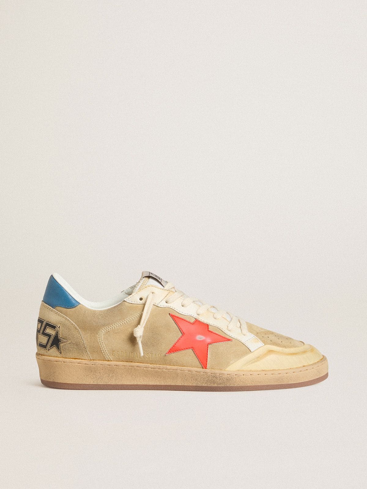 Men's Ball Star in beige suede with coral leather star and blue nappa heel tab