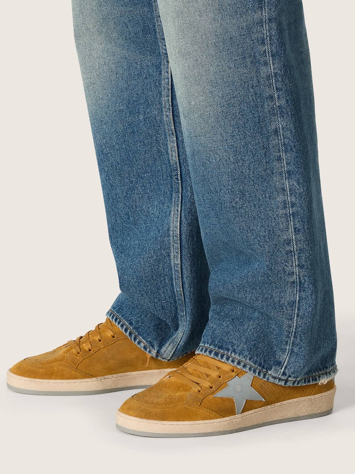Men's Ball Star in ocher suede with leather star and light blue suede heel tab
