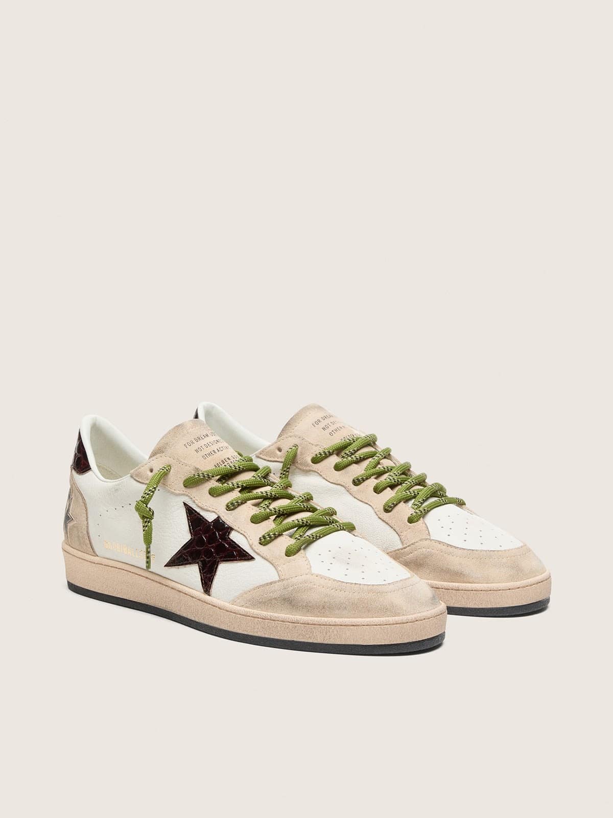 Men's Ball Star in white leather with burgundy croc-effect star