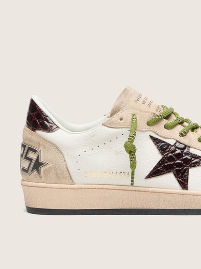 Men's Ball Star in white leather with burgundy croc-effect star