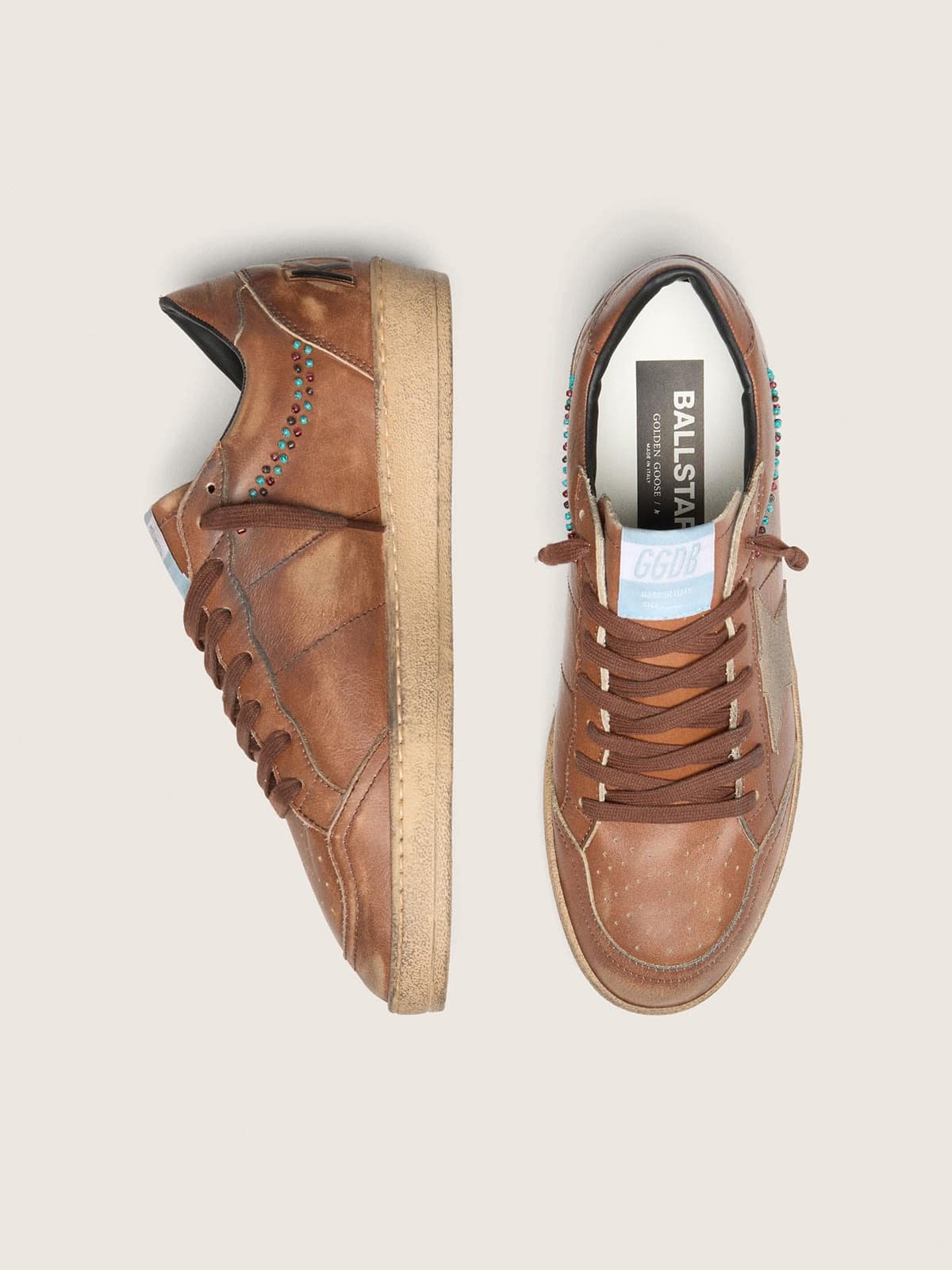 Men's Ball Star in brown leather with beige suede star and beads