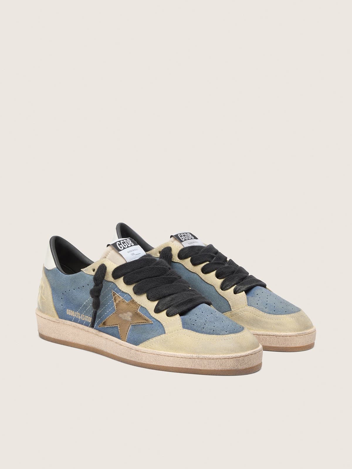 Men’s Ball Star LTD in denim blue suede with metallic gold leather star