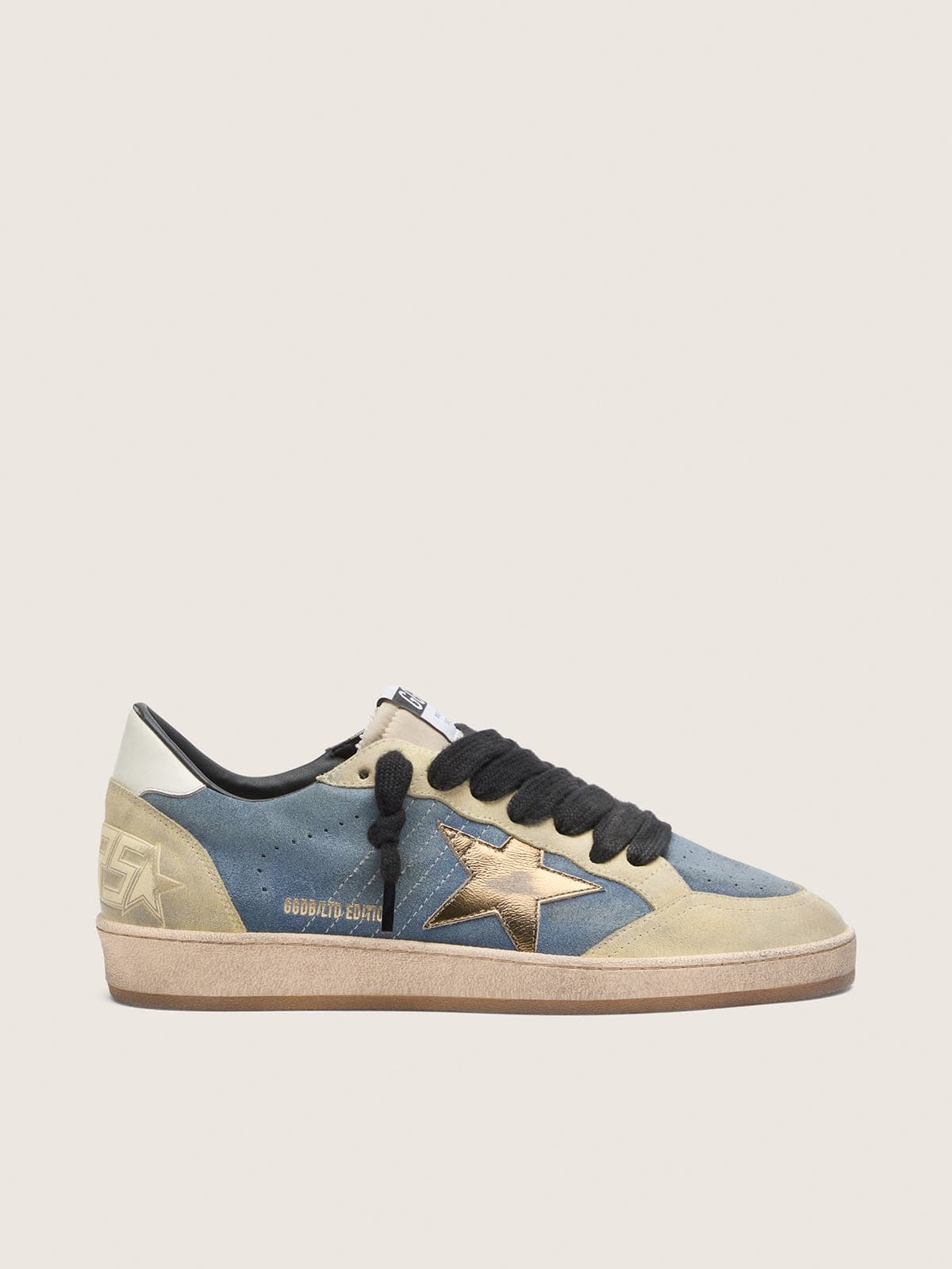 Men’s Ball Star LTD in denim blue suede with metallic gold leather star