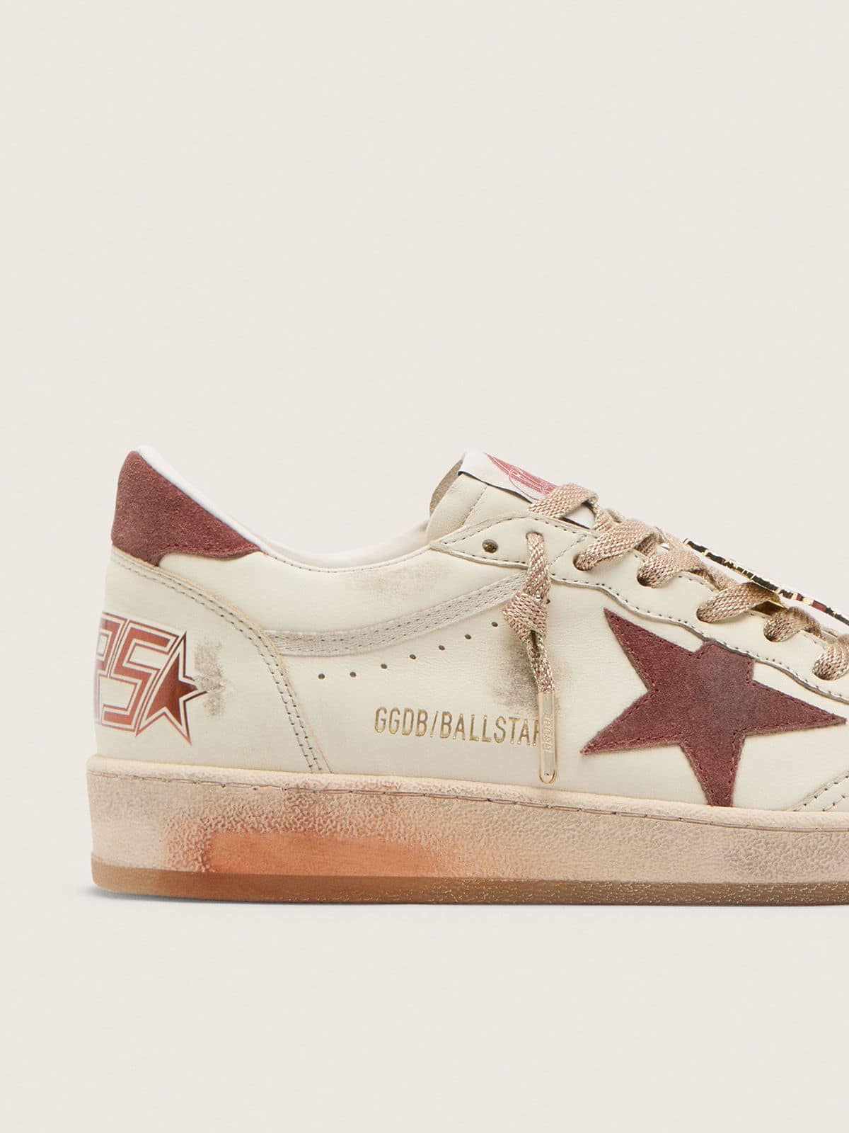 Men's Ball Star in white leather with rust leather star and heel tab