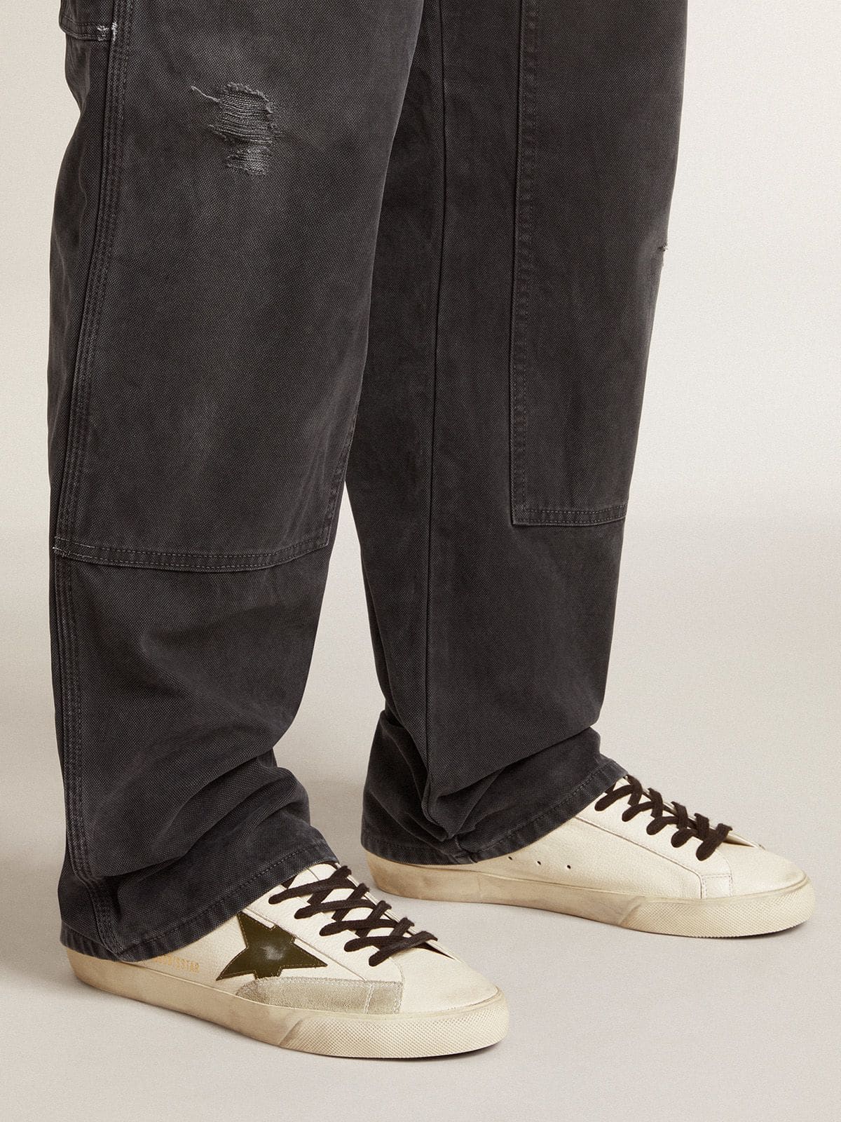 Men's Super-Star in nappa with green leather star and grey leather heel tab