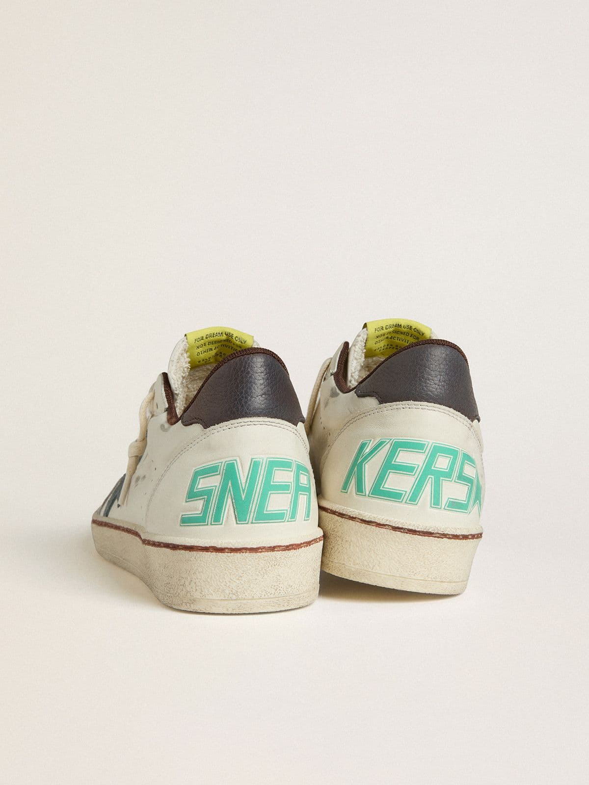 Men's Ball Star in white leather with light blue suede star and brown nubuck heel tab
