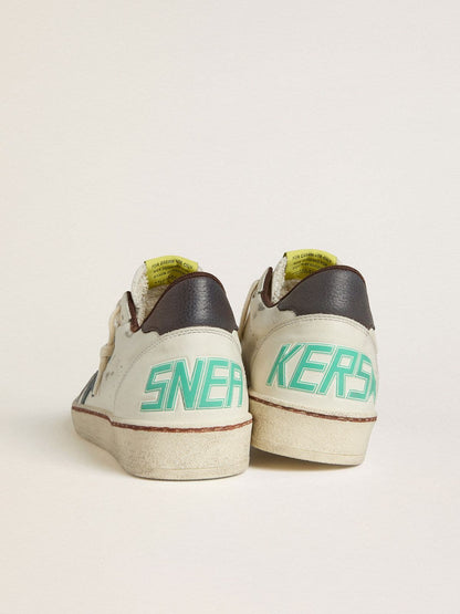 Men's Ball Star in white leather with light blue suede star and brown nubuck heel tab