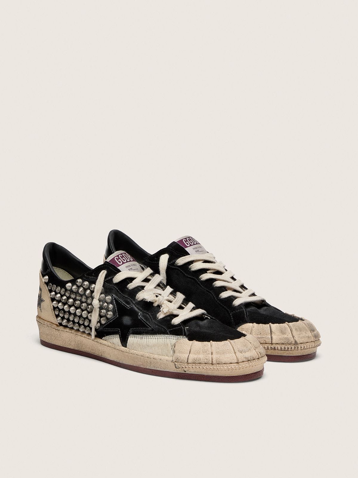 Men's Ball Star LAB in black suede with studs and glossy black leather star