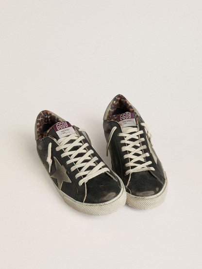 Men's Super-Star in black leather with gray suede star and heel tab