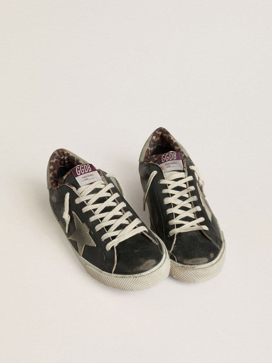 Men's Super-Star in black leather with gray suede star and heel tab
