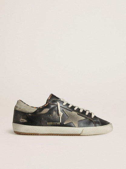 Men's Super-Star in black leather with gray suede star and heel tab