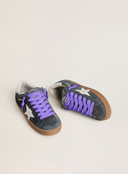 Men's Super-Star in gray suede with white leather star and silver leather heel tab