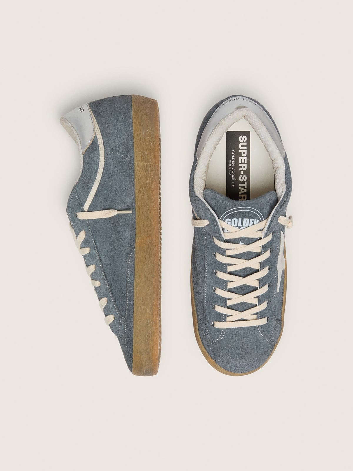 Men's Super-Star in gray suede with white leather star and silver leather heel tab